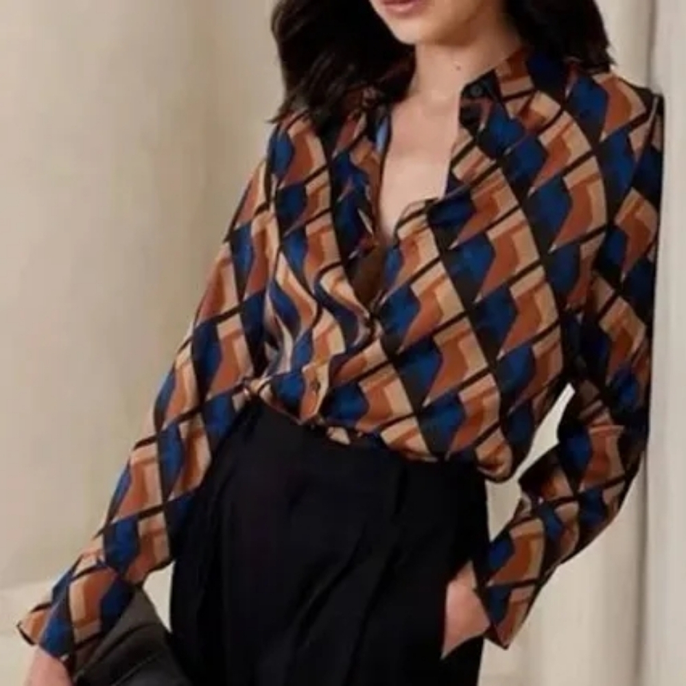 Banana Republic Abstract Pattern Blouse in Blue and Tan
